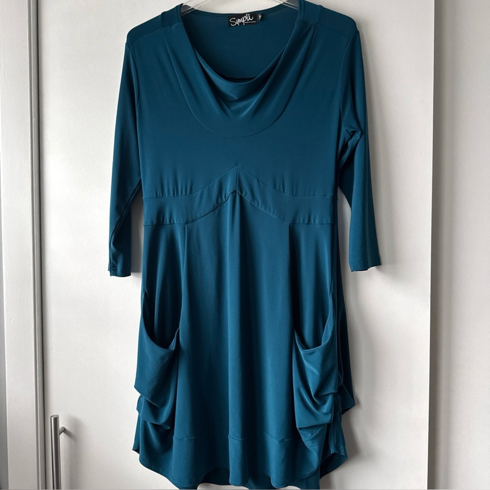 Sympli‎ The Best Women’s 10 Drapey  Relax Tunic Dress Large Pockets Teal D01
